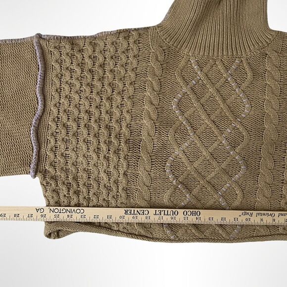 New Callahan Knitwear Cropped Cameron  Tan & Purple Turtleneck Sweater- Medium - Picture 12 of 16
